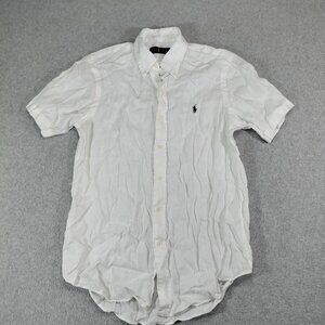 Ralph Lauren Linen Shirt Mens Medium White Short Sleeve Button Down Lightweight